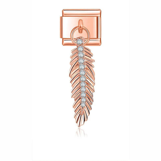 Plume avec pierres, sur or rose